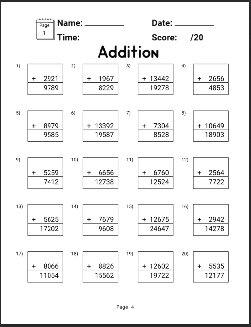 Worksheet Addition and Subtraction