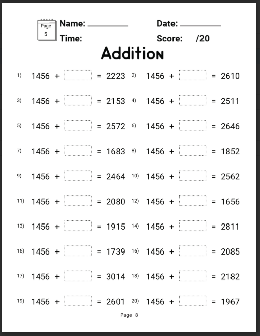 Worksheet Addition and Subtraction