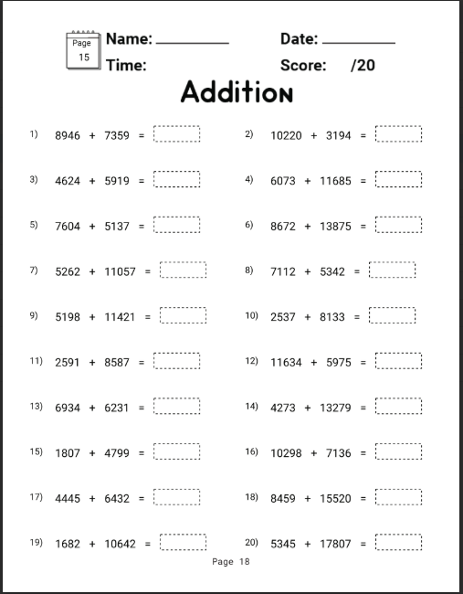 Worksheet Addition and Subtraction