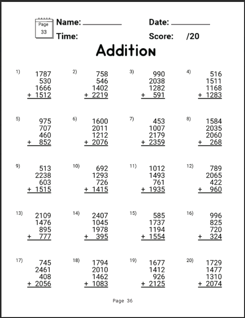 Worksheet Addition and Subtraction