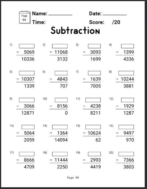 Worksheet Addition and Subtraction