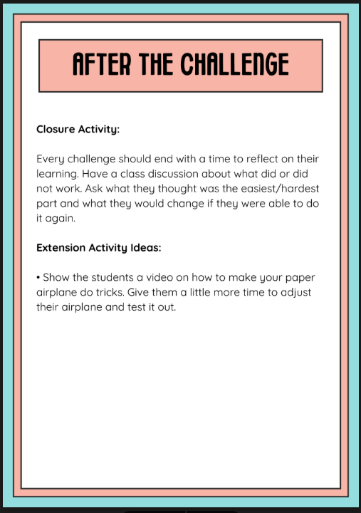 Stream Challenge Task Building a Paper Airplane