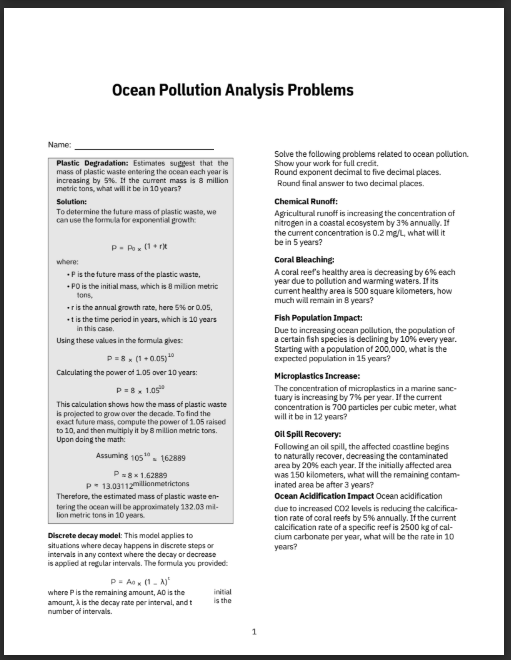NGSS Ocean Pollutions